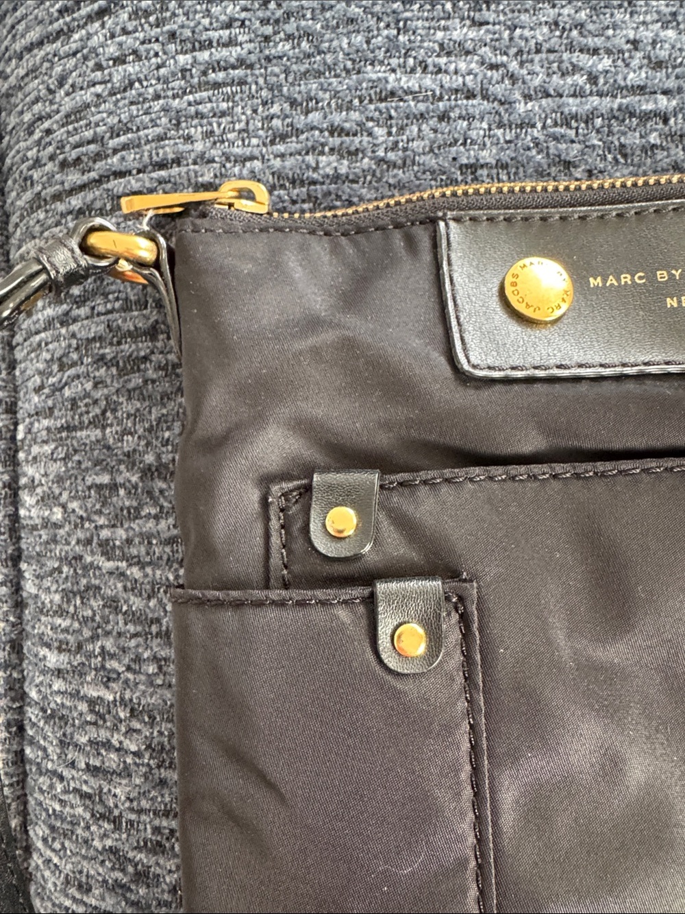 Marc By Marc Jacobs Black Nylon Messenger Crossbody with Gold Accents - Picture 4 of 6